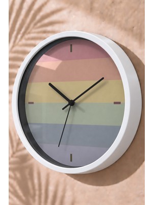 JHAAR Pastel Yatay Renk Blokları Modern Duvar Saati - Orta Boyut 25 cm - Beyaz Kasa - Camlı Sessiz