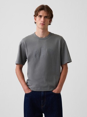 Gap Erkek Gri Heavyweight Relaxed Gap Logo Crop T-Shirt
