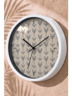 JHAAR Minimal Ok Desenli Modern Duvar Saati - Orta Boyut 25 cm - Beyaz Kasa - Camlı Sessiz