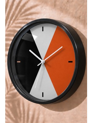 JHAAR Siyah Turuncu Geometrik Dilimler Modern Duvar Saati - Orta Boyut 25 cm - Siyah Kasa - Camlı Sessiz