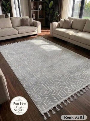 NarStore Home Dinarsu Armoni Düz Gri Kaymaz Tabanlı Kesme Kabartmalı Yıkanabilir Salon Koridor Hali