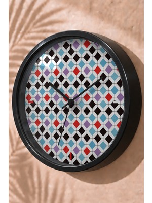 JHAAR Renkli Baklava Geometrik Modern Duvar Saati - Orta Boyut 25 cm - Siyah Kasa - Camlı Sessiz