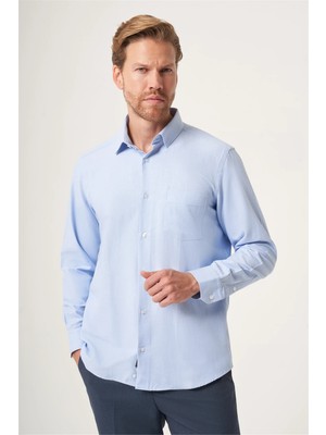 İmza Mavi Sert Yaka Oxford Comfort Fit Pamuklu Gömlek 1004265285