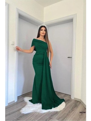 Euro Class Kadın Şık Tek Omuz Kuyruklu Balık Kesim Abiye Elbise