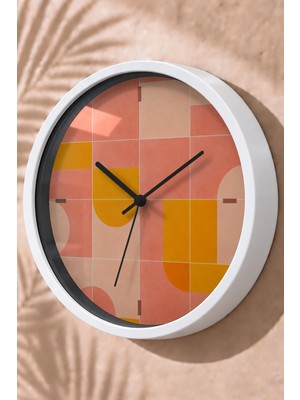 JHAAR Turuncu Pembe Geometrik Kare Modern Duvar Saati - Orta Boyut 25 cm - Beyaz Kasa - Camlı Sessiz