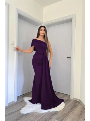 Euro Class Kadın Şık Tek Omuz Kuyruklu Balık Kesim Abiye Elbise
