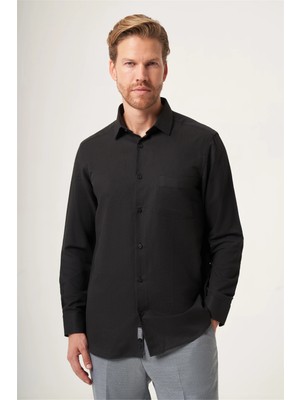 İmza Siyah Sert Yaka Oxford Comfort Fit Pamuklu Gömlek 1004265285