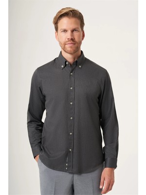 İmza Füme Düğmeli Yaka Gabardin Slim Fit Pamuklu Gömlek 1004265129