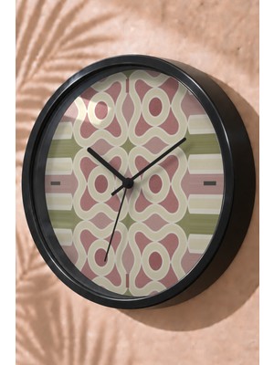 JHAAR Pudra Yeşil Retro Geometrik Modern Duvar Saati - Orta Boyut 25 cm - Siyah Kasa - Camlı Sessiz