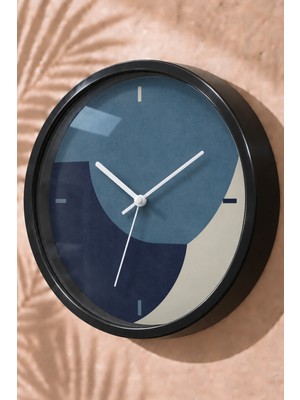 JHAAR Mavi Soyut Daireler Modern Duvar Saati - Orta Boyut 25 cm - Siyah Kasa - Camlı Sessiz