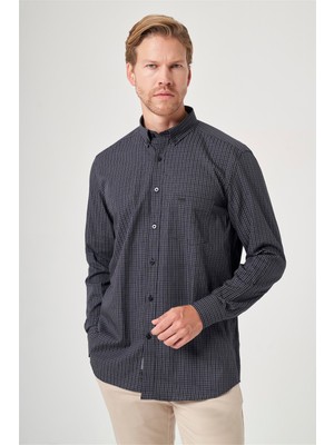 İmza Siyah-Beyaz Düğmeli Yaka Uzun Kol Cepsiz Slim Fit %100 Pamuk Gömlek 1004260204