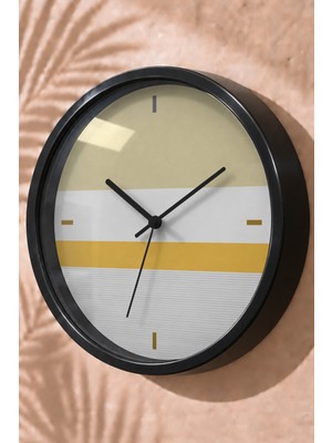 JHAAR Minimal Sarı Çift Şerit Modern Duvar Saati - Orta Boyut 25 cm - Siyah Kasa - Camlı Sessiz
