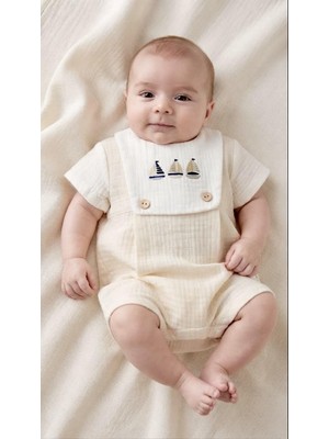 Sinem Çeyiz Million Iq Babies 1202 Krem Gemi Nakışlı Müslin Tulum