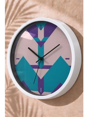 JHAAR Pastel Geometrik Ok Desenli Modern Duvar Saati - Orta Boyut 25 cm - Beyaz Kasa - Camlı Sessiz