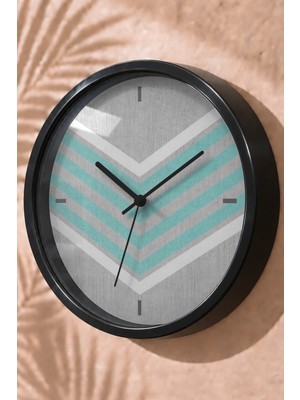 JHAAR Pastel V Çizgi Desenli Modern Duvar Saati - Büyük L 35 cm - Siyah Kasa - Camlı Sessiz