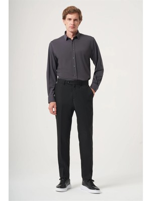 İmza Siyah Yan Cep Açık Paça Bez Ayağı Slim Fit Esnek Pantolon 1003260162