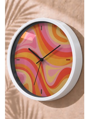 JHAAR Pembe Turuncu Mermer Desenli Modern Duvar Saati - Büyük L 35 cm - Beyaz Kasa - Camlı Sessiz
