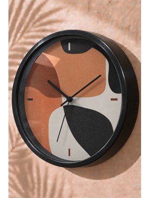 JHAAR Turuncu Siyah Soyut Yaprak Modern Duvar Saati - Büyük L 35 cm - Siyah Kasa - Camlı Sessiz