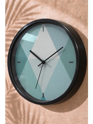 JHAAR Mint Beyaz Geometrik Dilimler Modern Duvar Saati - Orta Boyut 25 cm - Siyah Kasa - Camlı Sessiz