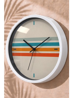 JHAAR Turuncu Yeşil İnce Şerit Modern Duvar Saati - Büyük L 35 cm - Beyaz Kasa - Camlı Sessiz