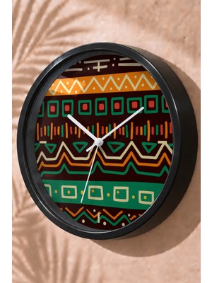 JHAAR Renkli Etnik Şeritli Modern Duvar Saati - Büyük L 35 cm - Siyah Kasa - Camlı Sessiz
