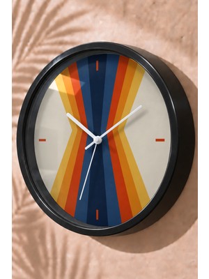 JHAAR Turuncu Lacivert Işın Desenli Modern Duvar Saati - Büyük L 35 cm - Siyah Kasa - Camlı Sessiz