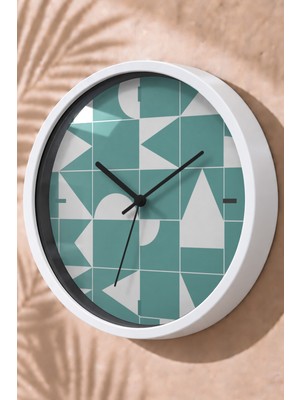JHAAR Yeşil Üçgen Geometrik Modern Duvar Saati - Büyük L 35 cm - Beyaz Kasa - Camlı Sessiz