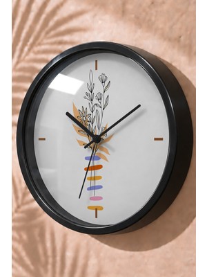 JHAAR Minimal Botanik Dal Modern Duvar Saati - Büyük L 35 cm - Siyah Kasa - Camlı Sessiz