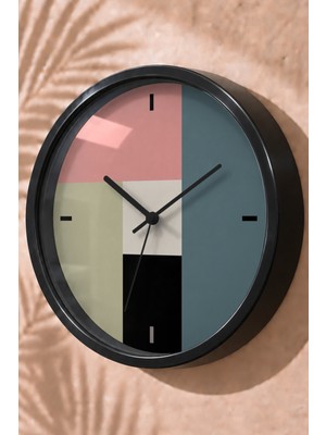 JHAAR Pastel Geometrik Renk Blokları Modern Duvar Saati - Büyük L 35 cm - Siyah Kasa - Camlı Sessiz