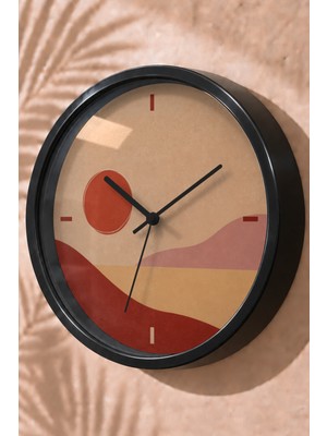 JHAAR Kiremit Bohem Güneş Modern Duvar Saati - Büyük L 35 cm - Siyah Kasa - Camlı Sessiz