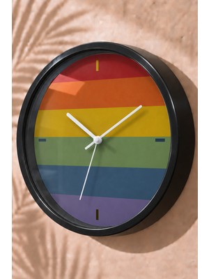 JHAAR Retro Gökkuşağı Renk Şeritleri Modern Duvar Saati - Büyük L 35 cm - Siyah Kasa - Camlı Sessiz