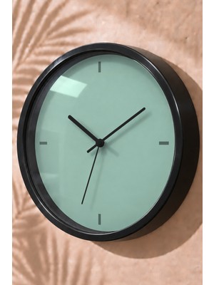 JHAAR Mint Yeşili Minimal Modern Duvar Saati - Büyük L 35 cm - Siyah Kasa - Camlı Sessiz