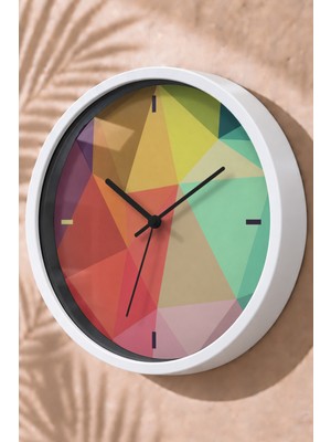 JHAAR Pastel Renkli Geometrik Mozaik Modern Duvar Saati - Büyük L 35 cm - Beyaz Kasa - Camlı Sessiz