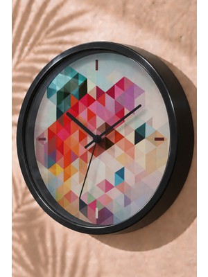 JHAAR Pastel Renkli Üçgenler Modern Duvar Saati - Büyük L 35 cm - Siyah Kasa - Camlı Sessiz