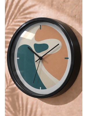 JHAAR Pastel Soyut Organik Şekiller Modern Duvar Saati - Büyük L 35 cm - Siyah Kasa - Camlı Sessiz