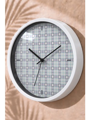 JHAAR Gri Geometrik Kareler Modern Duvar Saati - Büyük L 35 cm - Beyaz Kasa - Camlı Sessiz