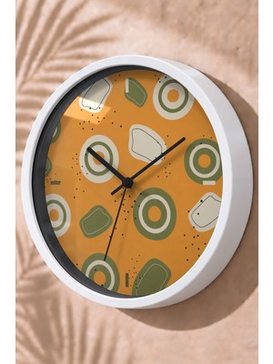 JHAAR Turuncu Meyve Desenli Modern Duvar Saati - Büyük L 35 cm - Beyaz Kasa - Camlı Sessiz