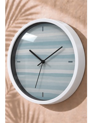 JHAAR Gri Mint Yatay Şerit Modern Duvar Saati - Büyük L 35 cm - Beyaz Kasa - Camlı Sessiz