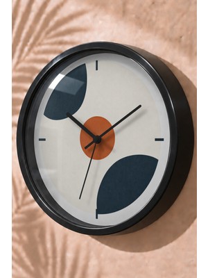 JHAAR Beyaz Lacivert Soyut Yaprak Modern Duvar Saati - Büyük L 35 cm - Siyah Kasa - Camlı Sessiz