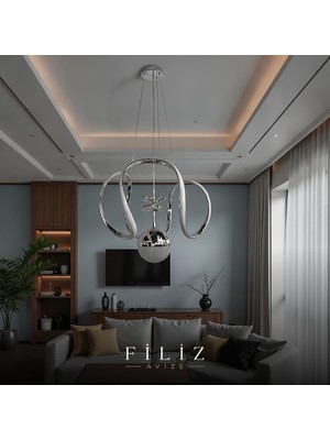 Krom Kristal LED Avize 3 Renk Işıklı Modern Sarkıt Avize Salon
