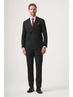 İmza Siyah Kırlangıç Yaka Kruvaze 6 Drop Slim Fit Tam Astar Esnek Takım Elbise 1001260180
