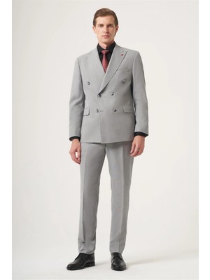 İmza Siyah-Beyaz Kırlangıç Yaka Kruvaze 6 Drop Slim Fit Tam Astar Esnek Takım Elbise 1001260902