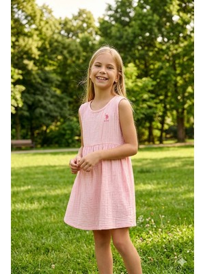 U.s. Polo Assn Kız Çocuk Müslin Elbise Pembe