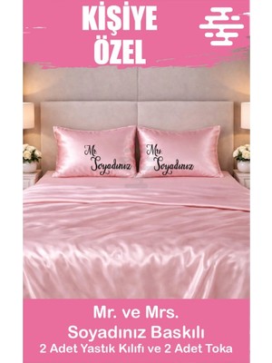Swoord Kişiye Özel Baskılı Saten Yastık Kılıfı 2 Adet 50X70CM 2 Adet Hediye Saten Tokalı