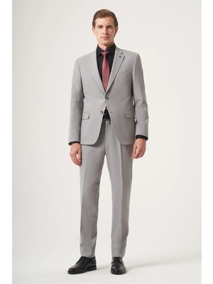 İmza Gri Mono Yaka 6 Drop Slim Fit Tam Astar Esnek Takım Elbise 1001260181