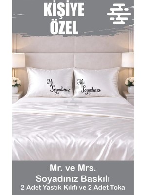 Swoord Kişiye Özel Baskılı Saten Yastık Kılıfı 2 Adet 50X70CM 2 Adet Hediye Saten Tokalı