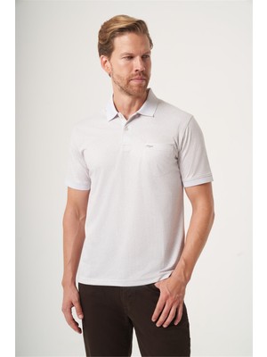 İmza Beyaz-Bej Polo Yaka Kısa Kol Cepli Comfort Fit Pamuklu Tişört 1011260158