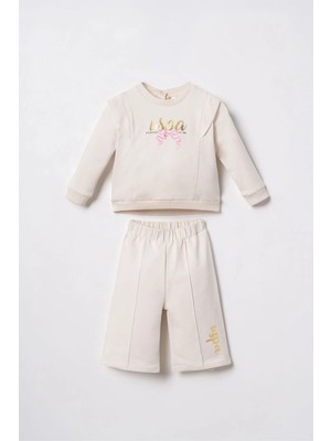 U.s. Polo Assn Kız Bebek Nakışlı Uzun Kol 2 Li Takım Ekru