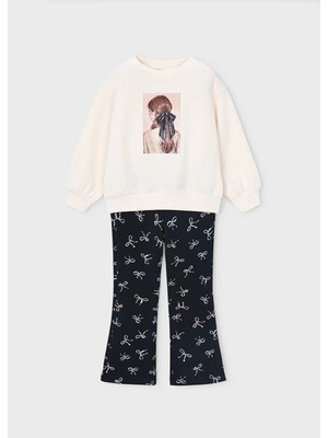 Mayoral Kız Çocuk Bisiklet Yaka Sweatshirt ve Pantolon Takım 4738 Siyah