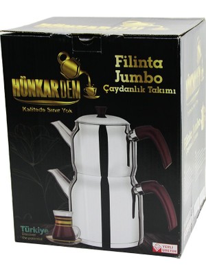 Store Filinta Jumbo Boy Çelik Çaydanlık Seti Çift Kapaklı Renkli Bakalit Kulp Üst Demlik: 2lt - Alt Suluk: 4lt Kendinden Süzgeçli